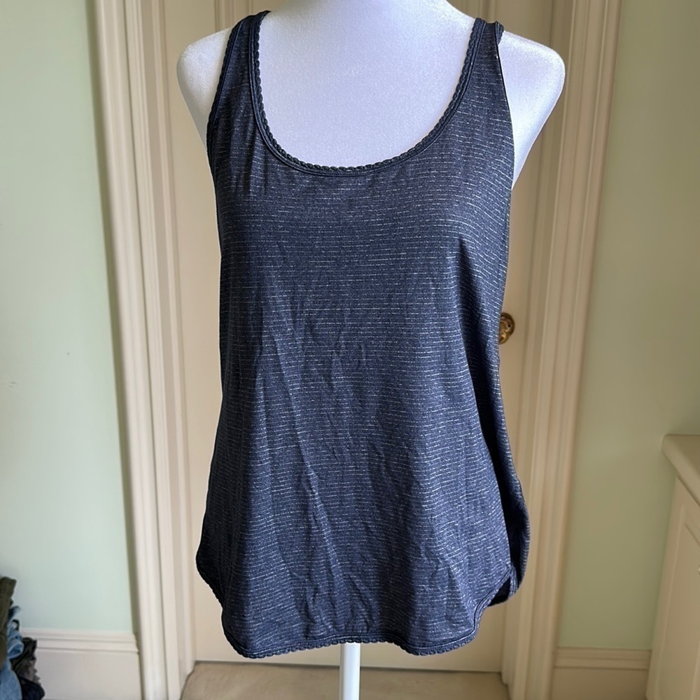 Lululemon Dark Blue Striped Racerback Scalloped Hem Tank Top